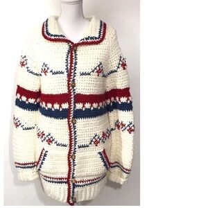 Vintage Handmade Crochet Long Cardigan 70s Style